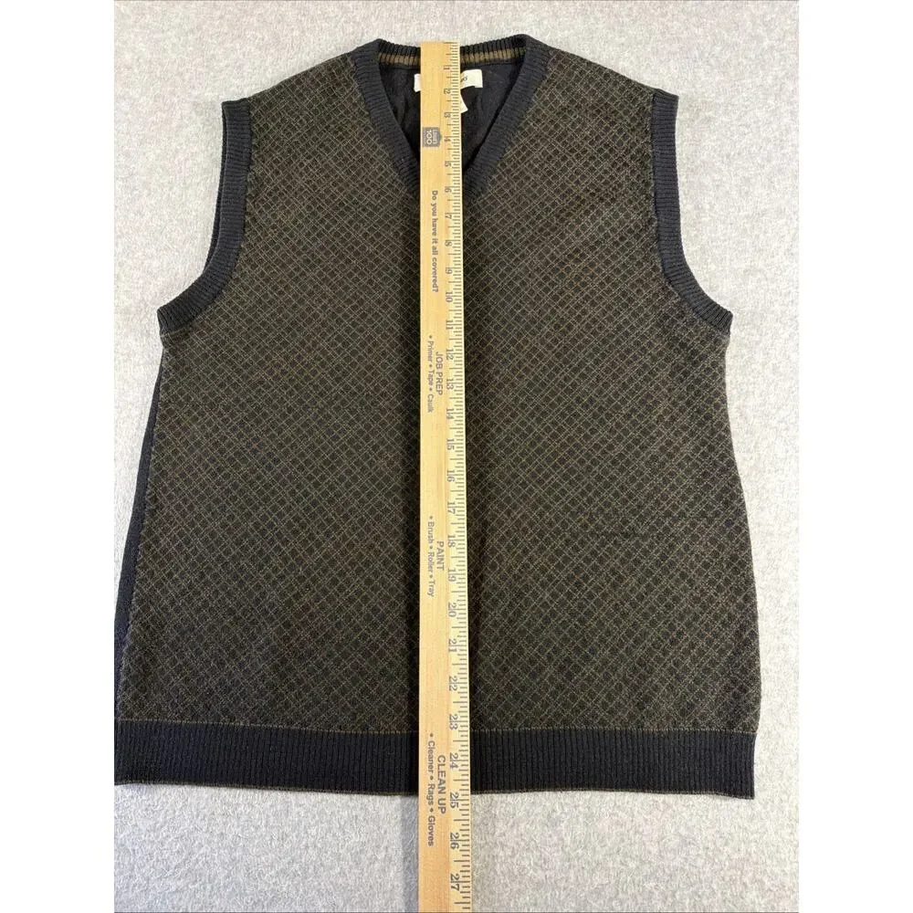 Pronto-Uomo Men's Merino 50% Wool Knit Sweater Vest Brown V-Neck Ribbed M